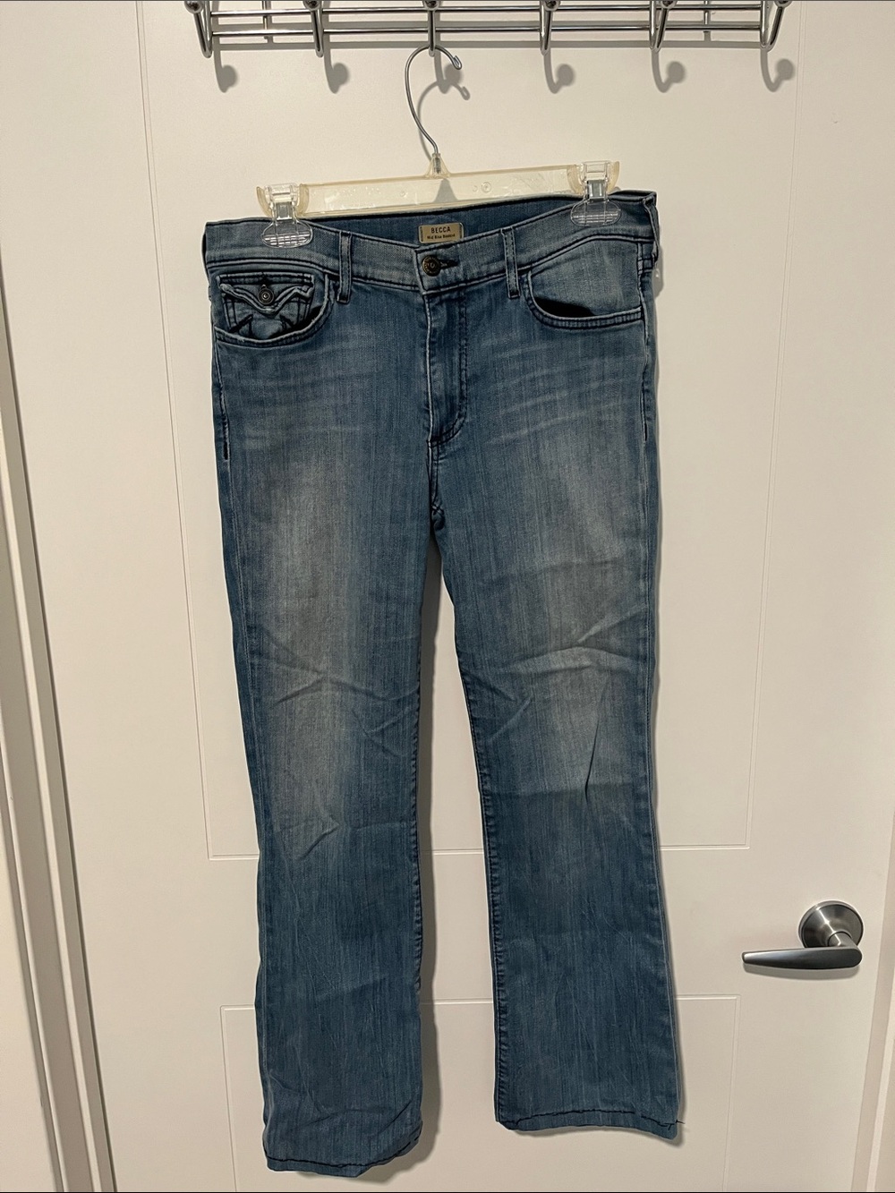 True Religion Becca Mid Rise Bootcut Blue Pockets Distressed Denim Jeans Casual